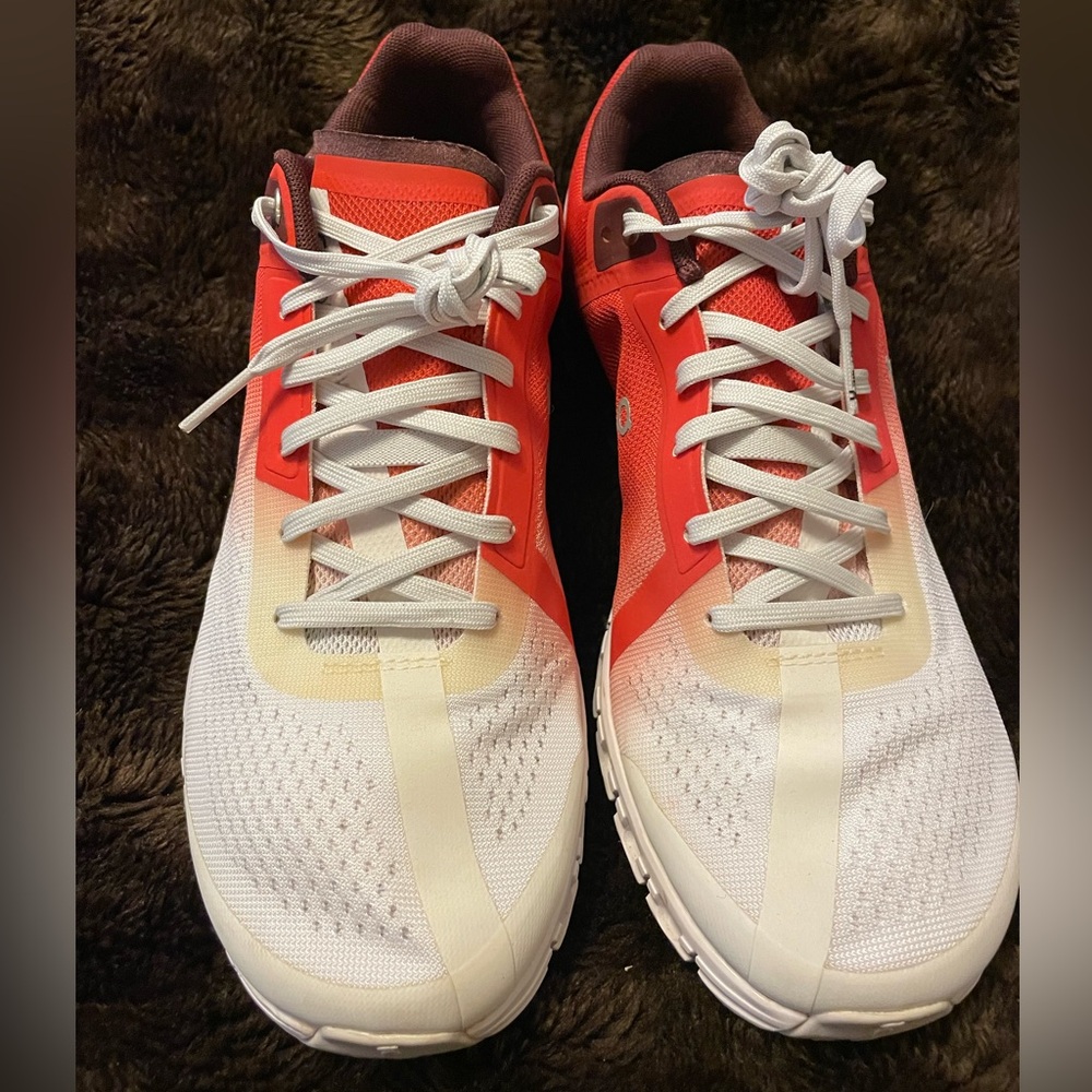 On Running Women’s Burnt Orange and White Cloudflow Running Shoes